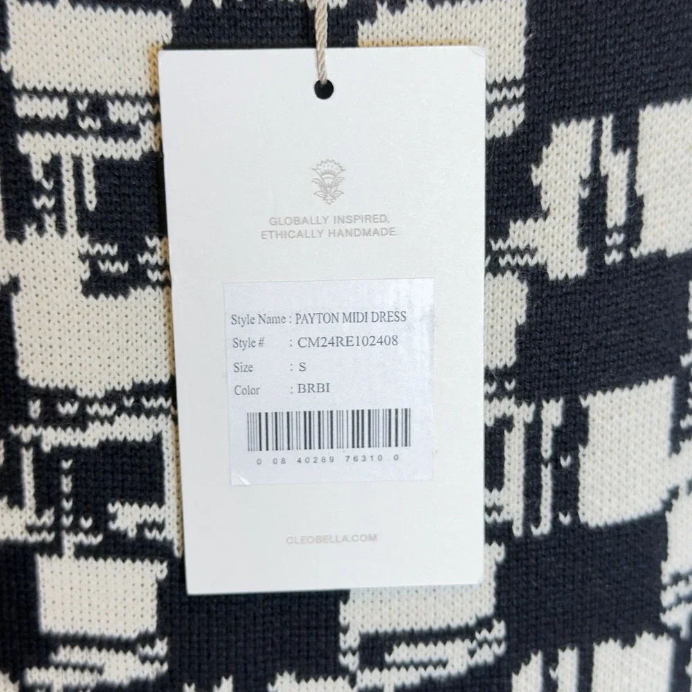 NEW Cleobella Payton Midi Dress Biarritz Black/Ivory Check Knit Sleeveless Small